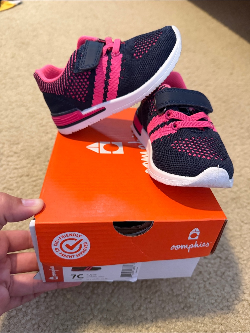 oomphies Navy and Pink Kids Athletic Sneakers